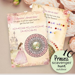 Caça ao tesouro do jardim secreto da princesa para impressão ao ar livre, download instantâneo de atividades de caça ao tesouro para crianças no quintal, jogo de dicas complicado para meninas