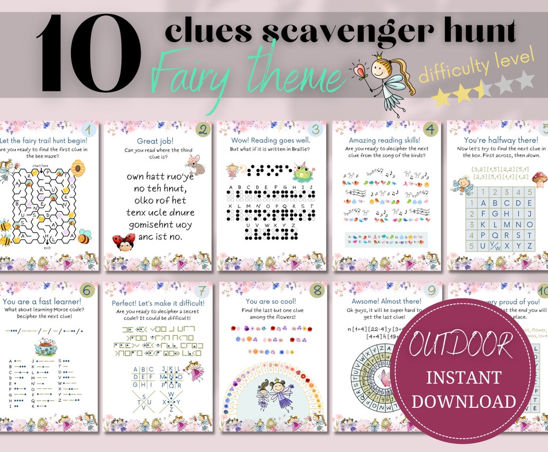 Outdoor Printable Fairy Scavenger Hunt, Instant Download Kids Garden