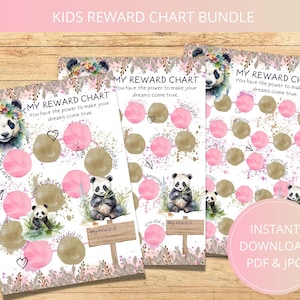 Gráfico de recompensas de Panda imprimible, Gráfico básico de comportamiento de los niños Descarga instantánea en PDF, Etiqueta engomada del programa de refuerzo positivo para niños pequeños y adolescentes