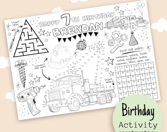 EDITABLE Kids Party Amusement Park Themed Activity Sheet, Personalized Birthday Coloring Page, Printable Children Birthday Games