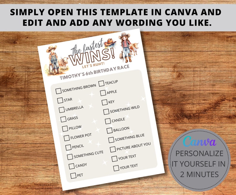 Fully Editable Printable Scavenger Hunt Template, Personalizable Party Supply, Tresure Hunt ...