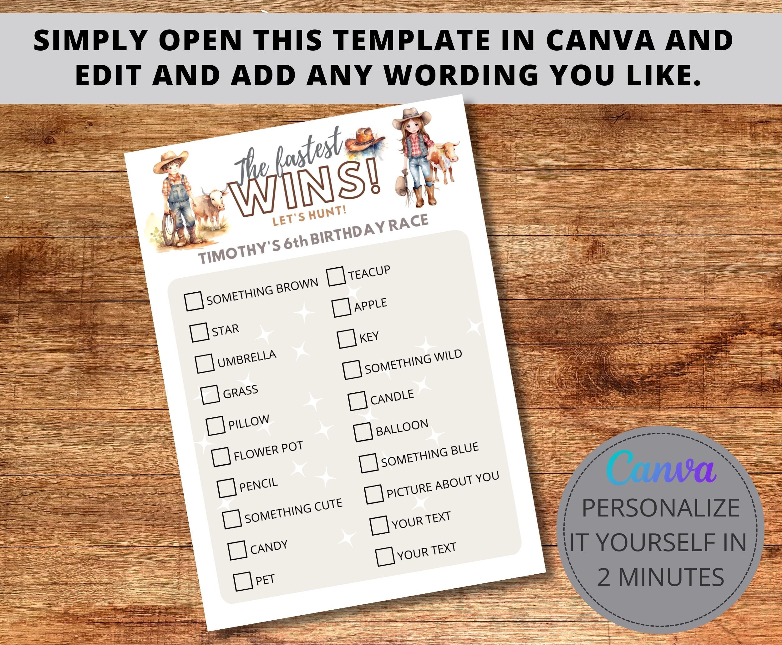 Fully Editable Printable Scavenger Hunt Template, Personalizable Party Supply, Tresure Hunt ...