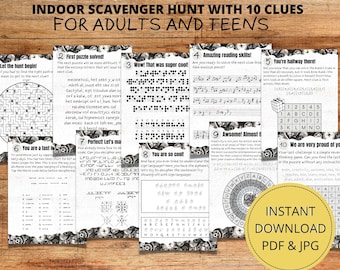 Printable Adult Indoor Scavenger Hunt, Instant Download Teens Treasure Hunt Game, Teen in House Game, AdultsTreasure Hunt, Clue game