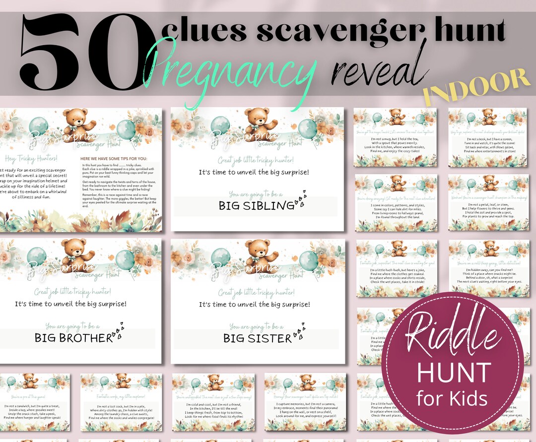 Pregnancy Reveal Indoor Scavenger Hunt for Siblings, Treasure Hunt Clue