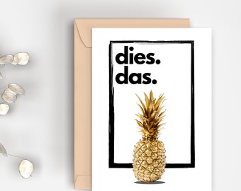 Questo è il poster DIN A4 con 2 varianti di ananas, scrittura a mano e carattere in grassetto, da stampare personalmente