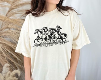 Western Horses T-Shirt, Cowgirl Rider Graphic Tee, Gift For Horse Lover, Country Music Gifts, Comfort Colors Shirt