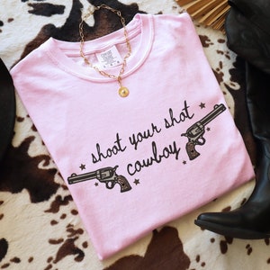 Western Vintage Style Graphic T-Shirt, Shoot Your Shot Cowboy Oversized Tee, Cute Country Gifts For Him Or Her