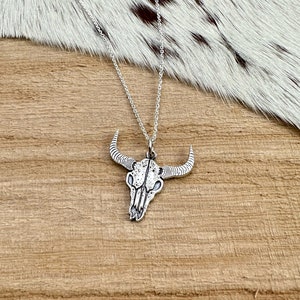 Longhorn Bullhead Sterling Silver Pendant Necklace | Cow Skull Necklace | Cowgirl Bull Necklace | Country Charm Necklace | Gift Idea
