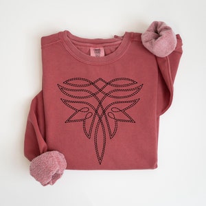 Boot Stitch Western Sweatshirt, Rodeo Cowgirl Graphic Sweater, Country Crewneck Sweatshirt, Comfort Colors Crewneck