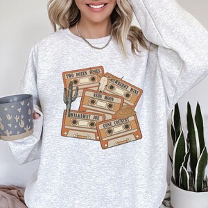 Country Music Cassette Tapes Sweatshirt, Vintage Style Western Crewneck Sweater, Concert Shirt Gifts For Her