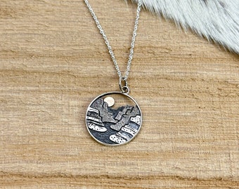 Western Desert Sterling Silver Pendant Necklace | 925 Dainty Landscape Necklace | Cowgirl Necklace | Southern Charm | Gift Idea | Handmade