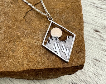 Sterling Silver Western Cactus Pendant Necklace | Desert Sun Necklace | Cowgirl Necklace | Country Charm Necklace | Gift Idea
