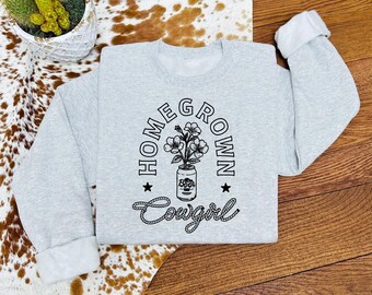 Sudadera occidental de vaquera de cosecha propia, suéter gráfico de granjero lindo, sudadera de cuello redondo de campo, regalos de colono para ella