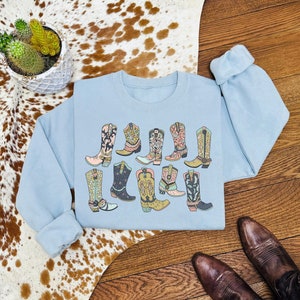 Western Cowgirl Boots Sweatshirt, Western Graphic Crewneck Sweater, Country Gifts For Her
