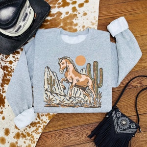 Western Horse Graphic Sweater, Vintage Inspired Desert Cowgirl Sweatshirt, Country Gifts For Her