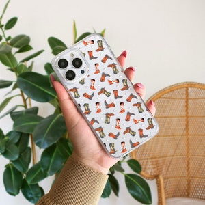 Cowgirl Phone Case, Western Cowboy Boots Rodeo Pattern Clear Iphone Case, iPhone 15 14 13 12 11 8 7 XS XR Pro Plus Max Mini