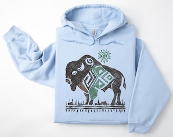 Western Bison Graphic Hoodie, Vintage Style Aztec Buffalo Southwestern Hoodie Sweater, Country Gifts For Him Or Her