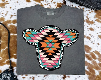 Aztec Pattern Cow T-Shirt, Vintage Style Graphic Tee, Country Gifts For Him Or Her, Comfort Colors Shirt