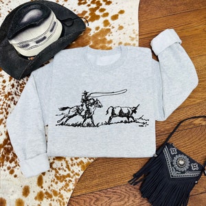 Cowboy Roping Western Sweatshirt, Cowgirl Graphic Crewneck Sweater, Vintage Inspired American Western Rodeo Shirt, Country Gifts