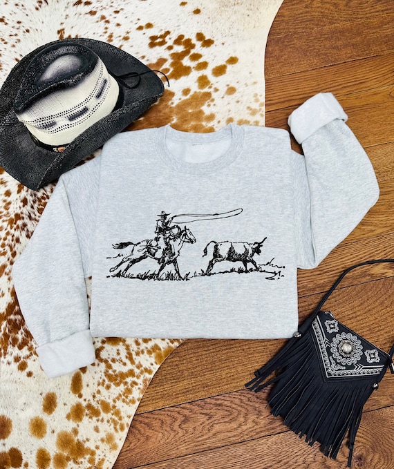 Cowboy Roping Western Sweatshirt, Cowgirl Graphic Crewneck Sweater, Vintage Inspired American Western Rodeo Shirt, Country Gifts