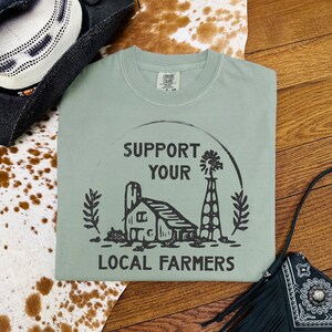Support Your Local Farmers-T-shirt, schattig T-shirt met boerderijprint, T-shirt Country Farmer, T-shirt met comfortabele kleuren