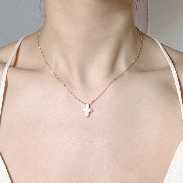 Freshwater Baroque Cross Pearl Pendant Necklace, Dainty Pearl Necklace, gold layered necklaces, Cross Shaped Baroque, Gift for Her
