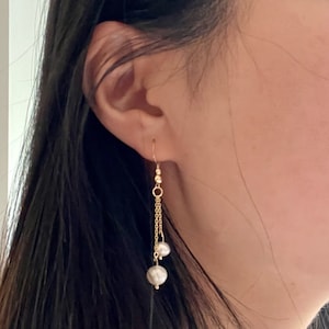Double Pearl Drop Earrings, Question mark, Spoon Hook, Dangling Earrings, Freshwater Pearls, Bridal Pearl, Cascading Dainty Jewelry, Gift