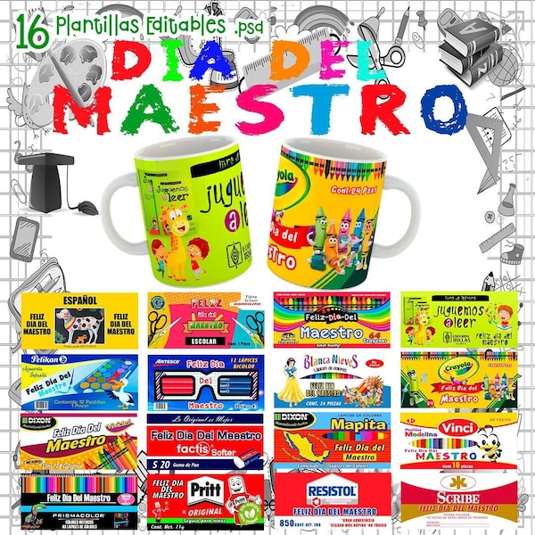 16 Plantillas Para Sublimar Tazas 11oz Dia Del Maestro