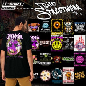 25 Streetwear Vectorontwerpen Vol. 2 voor afdrukken | Sjablonen voor T-shirts, hoodies en petten | AI + PNG + Mockups-bestanden
