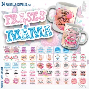 Pack Premium de Sublimación: 24 Plantillas para Sublimar tazas, Diseños con Frases para el Día de la Madre - Tipografias y Mockups Incluidos