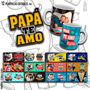 12 Editable Templates to Sublimate Father's Day Mugs - Designs with Photos of Dad - Includes Mockups and Fonts