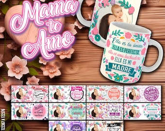 10 Editable Mother's Day Mug Sublimation Templates - Customizable Designs with Photos, Mockups, and Fonts