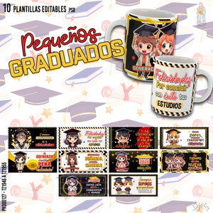 10 Editable Templates to Sublimate Graduation Mugs - Includes Mockups and Fonts