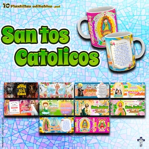 10 Plantillas para Sublimar Tazas de Santos Catolicos