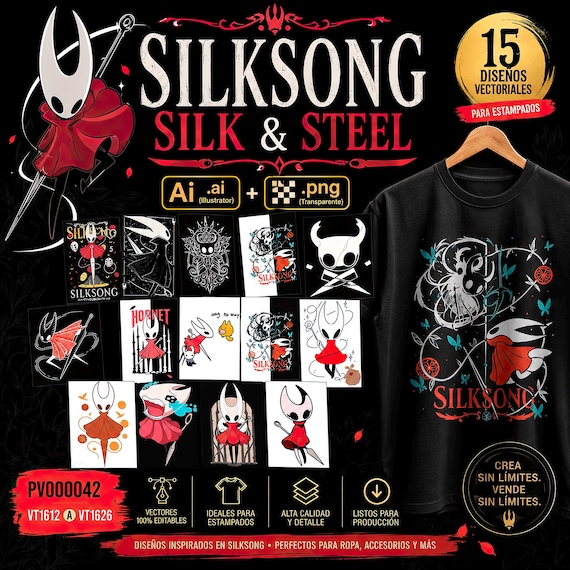Silksong SVG Bundle, 15 Anime Shirt Designs, ai, png Files, Hollow Knight Inspired, T-Shirt Vector Bundle, DTF Print Files, Sublimation
