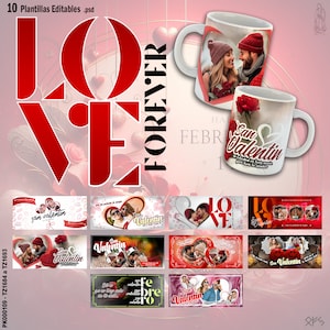 10 plantillas para sublimar tazas de San Valentín. Diseños con fotos personalizadas para 14 de febrero