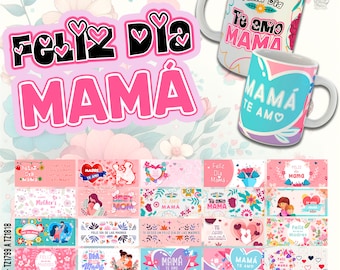 20 Plantillas editables para Sublimar Tazas del Dia de Las Madres. Incluye Mockups y Fuentes