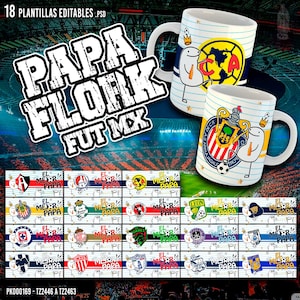 18 Modelos Editáveis de Canecas para o Dia dos Pais para Sublimação - Flork + Times de Futebol MX - Inclui Mockups e Fontes