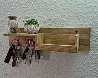 Key board made of oak | Entry Organizer | housewarming gift | Shelf with hooks | Post Organizer | key store