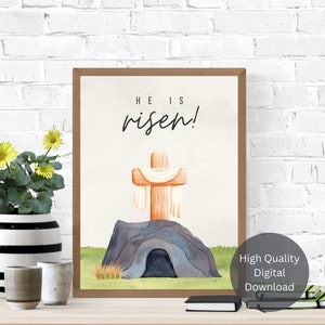 He is Risen Printable Art, Spring Printable Wall Art, Jesus Art, Christian Home Decor, He is Risen Sign, Religious Gift, Christian Artwork