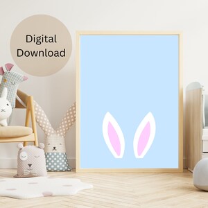 Bunny Ears Easter Wall Art Printable, Easter Decor, Spring Decor, Home Decor, Nursery Decor, Cute, Pastel, Rabbit Painting