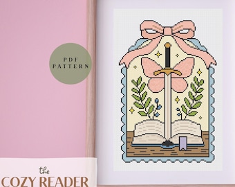 Schwert & Buch Kreuzstich-Muster: Fantasy Reader Stickdatei (PDF Download)