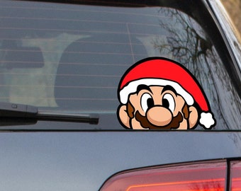 Mario with Santa Hat Späher Aufkleber - Aufkleber für Auto, Laptop, Telefon, Konsole