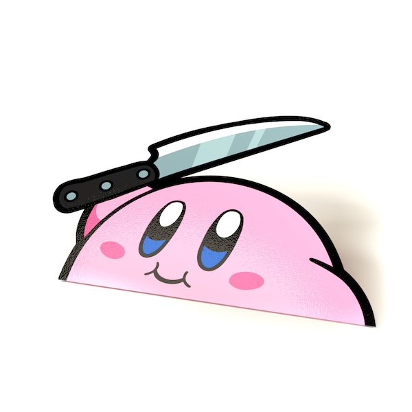 Kirby with a Knife Peeker Sticker - Calcomanías para auto, laptop, teléfono, consola