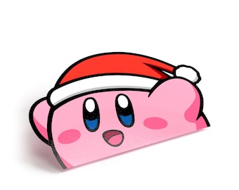 Kirby und Santa Hat Spähende Aufkleber - Aufkleber für Auto, Laptop, Telefon, Konsole