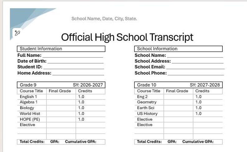 Official High School Transcript Template (word, Easy to Edit) - Etsy