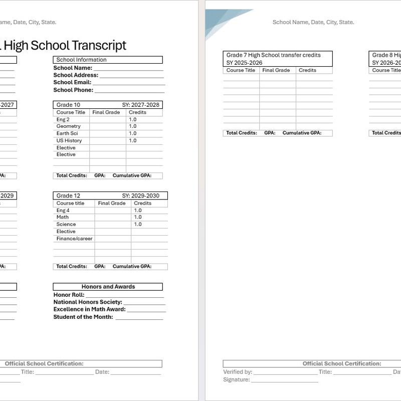 Middle School Transcript - Etsy