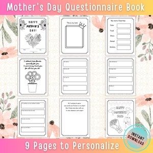 Mother's Day Gift from Child Mother's Day Printable Book Activity Handprint Art Craft Preschool Pre-K Kindergarten Coloring Questionnaire