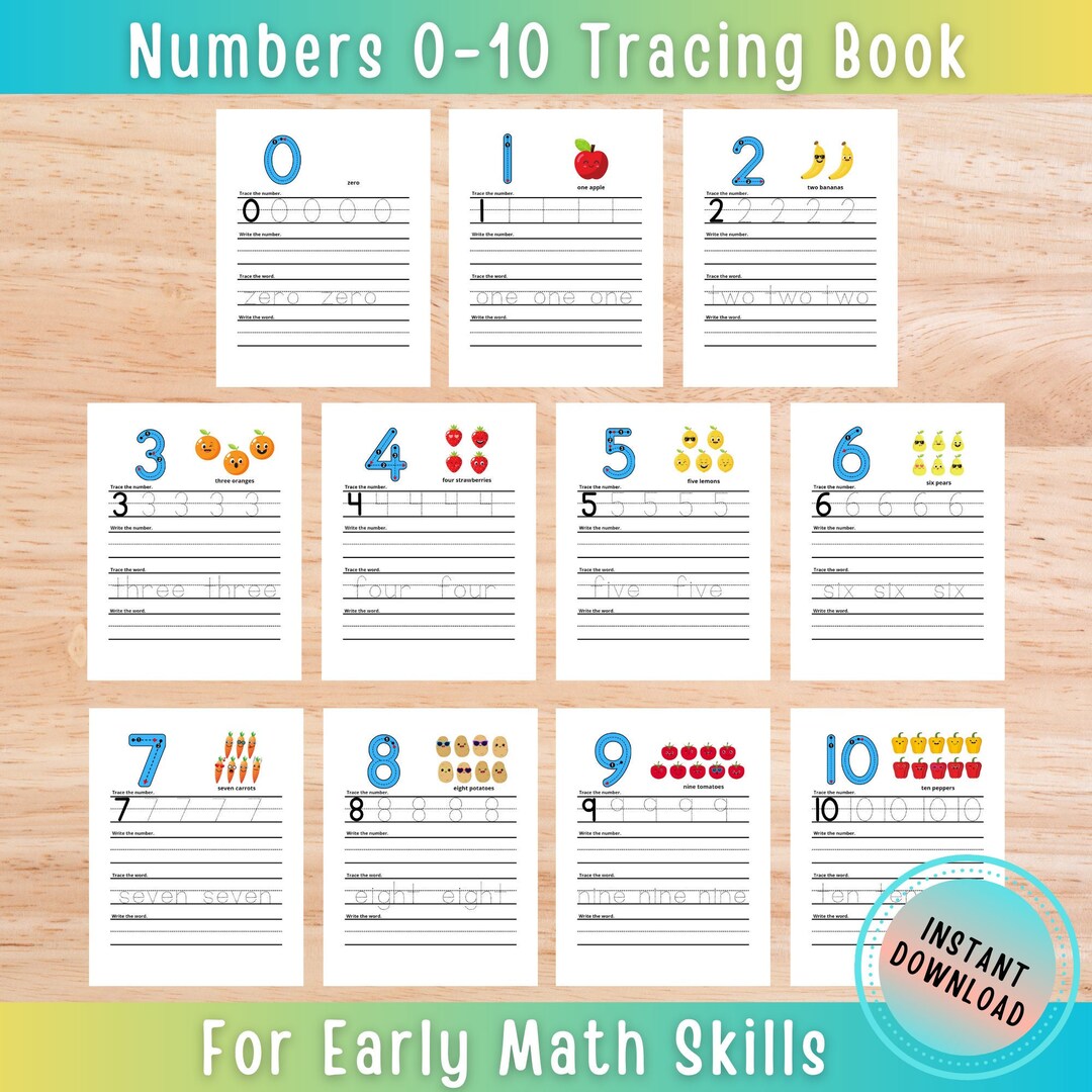 Printable Tracing Worksheet Bundle Number Tracing Book for Kids 0-10 ...