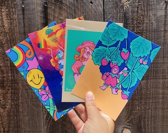4 x 6 schattige clownkunstafdrukken